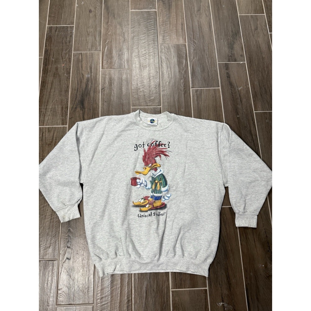 Vintage Universal Studios Woody Woodpecker Got Coffee T-Shirt Men's XL Sweater